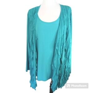 ANTHONY ORIGINAL 3X Layered Jacket Top 2 Pc Turquoise Blue Teal